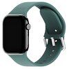 Zielony pasek silikonowy do zegarka Apple Watch z metalową klamrą, na którym widoczne jest logo "holdit". Pasek jest przymocowany do czarnej koperty zegarka.