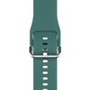 Zielony pasek silikonowy do zegarka z metalową klamrą i rzędem otworów do regulacji. Produkt przeznaczony do Apple Watch 4/5/6/7/8/9/10/SE (40/41/42 mm).