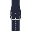Granatowy pasek silikonowy do zegarka z metalową klamrą i rzędem otworów regulacyjnych. Produkt przeznaczony do Apple Watch 4/5/6/7/8/9/10/SE (40/41/42 mm).