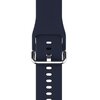 Granatowy pasek silikonowy do zegarka z metalową klamrą i rzędem otworów do regulacji. Produkt przeznaczony do Apple Watch 4/5/6/7/8/9/10/SE/Ultra w rozmiarach 44/45/46/49 mm.