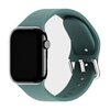 Zielony pasek silikonowy do zegarka Apple Watch z metalową klamrą, widoczny z przodu i z boku. Na pasku znajduje się napis "holdit".