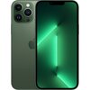 Na zdjęciu widoczny jest zielony smartfon z trzema aparatami z tyłu oraz ekranem wyświetlającym gradient w odcieniach zieleni. Na obudowie znajduje się logo w kształcie nadgryzionego jabłka.