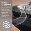 Na zdjęciu widoczna jest głowica golarki z napisem "Ostrza ComfortCut" oraz tekstem: "Przycinają każdy włos tuż nad poziomem skóry, zapewniając gładkie, równomierne golenie". Obok znajduje się ikona przedstawiająca słońce i pióro.