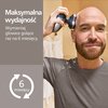Na zdjęciu widoczna jest osoba używająca golarki, a obok znajduje się tekst: "Maksymalna wydajność. Wymieniaj głowice golące raz na 6 miesięcy." oraz symbol z napisem "6 miesięcy".