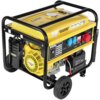 Żółty agregat prądotwórczy z czarną ramą, posiadający różnokolorowe gniazda i oznaczenia na panelu sterowania. Widoczny tekst to: "PROFESSIONAL GENERATOR", "13HP", "ENG-SWL", "VOLT-SETTER", "6D-M-16 COTION".