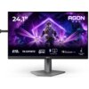 Monitor z wyświetlaczem przedstawiającym postać w futurystycznym stroju na tle kosmicznej scenerii, z widocznymi napisami: "24,1”", "AGON PRO", "610Hz", "TN ESPORTS", "ADAPTIVE SYNC", "LOW INPUT LAG", "VESA CERTIFIED DisplayHDR 400", "ADJUSTABLE STAND". Na dolnej ramce monitora znajduje się logo "AGON".