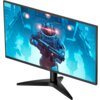 Na zdjęciu widoczny jest monitor z wyświetlanym obrazem przedstawiającym futurystycznego robota w niebieskiej tonacji. Na dolnej ramce monitora znajduje się logo "AOC".