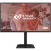 Monitor AOC z serii E4 wyświetla obraz przedstawiający dwie osoby w biurze, z tekstem "TCO Certified edge", "5 YEAR WARRANTY" oraz logo "AOC". Na ekranie widoczny jest również napis "E4 Series".