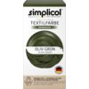 Opakowanie produktu "simplicol DAS ORIGINAL" z napisem "FABRIC DYE intensive TEXTILFARBE intensiv" oraz kolorem "OLIV-GRÜN OLIVE GREEN". Na dole znajduje się informacja "Flüssige Farbe + Fixierpulver mit Salz zur Farberneuerung von Textilien" oraz "Innova