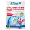 Opakowanie środka do czyszczenia zmywarek HEITMANN Express Proszek 30 g z napisem "SPÜLMASCHINEN EXPRESS HYGIENE-REINIGER" oraz grafiką zmywarki pełnej naczyń. Na opakowaniu widnieją również napisy: "3-FACH AKTIV gegen Fett, Kalk und Gerüche", "Spart Ener