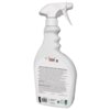 Biała butelka z atomizerem zawiera etykietę z napisem "TRI-BIO Probiotic" oraz szczegółowe informacje o produkcie "Spray 2w1 usuwający zapachy i plamy - probiotyczny 420 ml". Na dole etykiety znajdują się ikony certyfikatów ekologicznych oraz napis "Made 