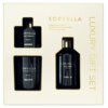 Zestaw zapachowy SORVELLA PERFUME Luxury Istanbul składa się z trzech elementów: dwóch butelek i jednej świecy, umieszczonych w eleganckim opakowaniu z napisem "SORVELLA Luxury Gift Set". Na każdej z butelek widnieje napis "SORVELLA Home Fragrance Premium