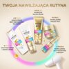Na zdjęciu znajduje się zestaw produktów do pielęgnacji włosów marki Pantene, w tym szampon, odżywka, intensywna odżywka, maska oraz spray, z napisem "TWOJA NAWILŻAJĄCA RUTYNA". Widoczne są także opisy: "OCZYSZCZENIE I NAWILŻENIE", "NAWILŻENIE BEZ OBCIĄŻA