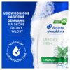 Na zdjęciu widoczna jest butelka szamponu z etykietą "head & shoulders" oraz napisem "MENTHOL FRESH". Po lewej stronie znajduje się tekst: "UDOWODNIONE ŁAGODNE DZIAŁANIE NA SKÓRĘ GŁOWY I WŁOSY" oraz "TESTOWANE DERMATOLOGICZNIE".