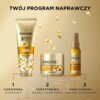 Na zdjęciu widoczne są trzy produkty do pielęgnacji włosów marki Pantene Pro-V: odżywka "3 Minute Miracle Intensive Repair", maska "Keratin Protect Mask Intensive Repair" oraz olejek "Keratin Protect Oil Intensive Repair". W górnej części zdjęcia znajduje