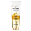 Biała tuba z odżywką do włosów, na której widnieje napis: "PANTENE PRO-V ACTIVE Nutri-Plex INTENSIVE REPAIR FOR WEAK AND DAMAGED HAIR CONDITIONER RINSE OFF OR LEAVE-ON". Na opakowaniu znajduje się również grafika przedstawiająca złote kapsułki oraz napis 
