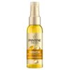 Butelka z pompką zawierająca olejek do włosów z etykietą "PANTENE Nutri Pro-V KERATIN PROTECT OIL INTENSIVE REPAIR". Produkt ma złoty kolor i przezroczystą nakrętkę.