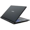 Czarny laptop z częściowo otwartą pokrywą, na której widoczne jest logo "HIRO". Na krawędzi znajdują się różne porty, a klawiatura jest podświetlona na niebiesko.