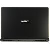 Czarny laptop z zamkniętą pokrywą, na której widnieje logo "HIRO". Na dolnej krawędzi znajdują się różne porty, w tym HDMI i USB.