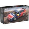 Pudełko z klockami plastikowymi przedstawia model samochodu wyścigowego w kolorach czerwonym, niebieskim i żółtym, z widocznymi napisami "CITROËN" i "CITROËN C4 WRC". Na opakowaniu znajdują się również informacje: "CaDA", "2008 Citroën C4 WRC", "8+", "C55