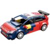 Na zdjęciu widoczne są plastikowe klocki ułożone w model samochodu wyścigowego z oznaczeniami "CITROËN C4" na dachu i tylnej części oraz "CITROËN C4 SPORT" z przodu. Samochód ma kolorowe elementy w odcieniach czerwieni, niebieskiego i żółtego, a na boku w