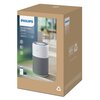 Kartonowe opakowanie z nadrukiem przedstawiającym oczyszczacz powietrza, z widocznym logo "PHILIPS" oraz napisami "PureProtect Quiet", "Air Purifier", "2200 Series". Na opakowaniu znajdują się również ikony i teksty informacyjne, takie jak "Think of the p