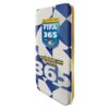 Puszka kolekcjonerska z grafiką zawierającą logo "PANINI" oraz napis "FIFA 365" na niebieskim tle, poniżej widoczny jest napis "ADRENALYN XL OFFICIAL TRADING CARDS". Tło puszki ma geometryczny wzór w kolorach białym i niebieskim.