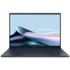 Na zdjęciu widoczny jest laptop z otwartym ekranem, na którym wyświetla się grafika z napisem "ASUS Zenbook". Na obudowie poniżej ekranu znajduje się logo "ASUS Zenbook".