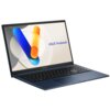 Laptop ASUS Vivobook 15 z otwartym ekranem, na którym widoczna jest kolorowa grafika oraz napis "ASUS Vivobook". Klawiatura jest pełnowymiarowa, a obudowa ma ciemny kolor.