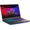 Laptop z podświetlaną klawiaturą wyświetla na ekranie grafikę z logo "ROG STRIX" oraz napisami "GAMER" i "208". Obudowa jest ciemna, a klawiatura ma wielokolorowe podświetlenie.