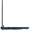 Na zdjęciu widoczny jest bok otwartego laptopa z różnymi portami, w tym USB, HDMI i Ethernet. Obudowa laptopa ma ciemny kolor, a na dolnej krawędzi widać niebieskie podświetlenie.