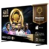 Telewizor z dużym ekranem prezentuje grafikę z czterema piłkarzami na tle złotego trofeum i napisami: "GLOBALNIE NR 1 100''+ TV", "Mini-LED", "AI TV", "Hi-View AI Engine PRO", "165Hz Game Mode Ultra". Po prawej stronie widnieje logo "Hisense OFICJALNY PAR