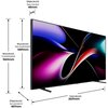 Telewizor z wyświetlaczem o dynamicznych kolorach, z widocznymi wymiarami: szerokość 2631 mm, wysokość bez podstawki 1489 mm, wysokość z podstawką 1543 mm, głębokość bez stanu 40 mm, głębokość ze stendem 487 mm. Na ekranie widoczne są abstrakcyjne wzory w