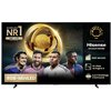 Na zdjęciu znajduje się telewizor HISENSE z widocznym logo producenta oraz napisami: "GLOBALNIE NR1 100''+ TV", "RGB-MiniLED", "Hi-View AI Engine X", "6.2.2 CineStage X Surround". W tle widoczny jest złoty puchar z napisem "CLUB WORLD CUP 25 FIFA", a obok