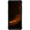 Smartfon z czarną obudową i wyświetlaczem, na którym widoczny jest wzór z pomarańczowych heksagonów na ciemnym tle. Brak widocznych napisów lub logo.