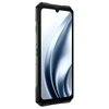 Smartfon z czarną obudową i dużym ekranem, na którym widoczna jest abstrakcyjna grafika w odcieniach szarości. Na bocznej krawędzi urządzenia znajdują się przyciski oraz napis "DOOGEE".