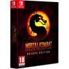 Okładka gry "Mortal Kombat: Legacy Kollection Deluxe Edition" na Nintendo Switch z widocznym logo smoka na tle ognia oraz oznaczeniem wiekowym 18+ w lewym dolnym rogu. Na górze znajduje się logo Nintendo Switch.