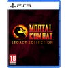 Okładka gry "Mortal Kombat: Legacy Kollection" na PS5 z widocznym logo smoka na tle ciemnoczerwonych skał. W lewym dolnym rogu znajduje się oznaczenie wiekowe 18+ oraz adres strony www.pegi.info.