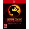 Okładka gry "Mortal Kombat: Legacy Kollection Deluxe Edition" na Nintendo Switch z widocznym logo smoka na tle ognia. Na dole znajduje się oznaczenie wiekowe "18" oraz napis "PROVISIONAL".