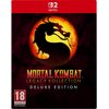 Okładka gry "Mortal Kombat: Legacy Kollection Deluxe Edition" na Nintendo Switch, z dużym logo smoka na tle ognia oraz tekstem: "MORTAL KOMBAT LEGACY KOLLECTION DELUXE EDITION". W lewym dolnym rogu widnieje oznaczenie wiekowe "18" z adresem "www.pegi.info
