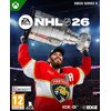 Okładka gry "EA SPORTS NHL 26" na konsolę XBOX SERIES X przedstawia hokeistę w czerwonym stroju z napisem "PANTHERS", trzymającego puchar nad głową. Widoczne są loga EA SPORTS, NHLPA, ICE-Q oraz oznaczenie wiekowe 12+ z informacją o dostępności audio i te