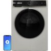 Suszarka Bosch Serie 8 z pompą ciepła ma duże, czarne drzwi z napisem "Air Max Dry" oraz panel sterowania z wyświetlaczem i pokrętłem. Obok suszarki widoczny jest smartfon z aplikacją "HomeConnect" na ekranie.