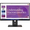 Monitor wyświetla prezentację zatytułowaną "Understanding Macroeconomics" z podtytułem dotyczącym badania gospodarki, skupiającym się na dochodzie narodowym, produkcji, zatrudnieniu, inflacji i politykach ekonomicznych. Na ekranie widoczne są także miniat