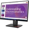 Monitor wyświetla prezentację zatytułowaną "Understanding Macroeconomics" z podtytułem dotyczącym badania gospodarki, skupiającym się na dochodzie narodowym, produkcji, zatrudnieniu, inflacji i politykach ekonomicznych. Na obudowie monitora widoczne jest 