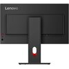 Czarny monitor z logo "Lenovo" widoczny od tyłu, z centralnie umieszczonym uchwytem i czerwonym akcentem na podstawie. Na obudowie znajdują się przyciski i porty, a powierzchnia jest matowa.