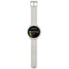 Na zdjęciu widoczny jest szary smartwatch z okrągłym wyświetlaczem, na którym znajduje się menu "BATTERY MODE" z opcjami: "Performance 55 hours", "Endurance 65 hours" i "Ultra 90 hours". Pasek zegarka ma wzór z otworami i metalową klamrę.