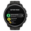 Czarny smartwatch z wyświetlaczem pokazującym tryby baterii: "Performance 55 hours", "Endurance 65 hours", "Ultra 90 hours". Na dole ekranu widoczne jest logo "SUUNTO".