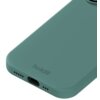 Zielone etui silikonowe z widocznym logo "holdit" na dolnej części, z otworami na głośnik i port ładowania. Produkt przeznaczony jest do telefonu Apple iPhone 17.