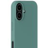 Zielone etui silikonowe z dwoma otworami na aparat i przyciskiem bocznym. Produkt jest przeznaczony do telefonu Apple iPhone 17.