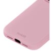 Różowe etui silikonowe z widocznym napisem "holdit" na dolnej części, posiada otwory na głośniki i port ładowania. Produkt jest przeznaczony do telefonu Apple iPhone 17 Pro.